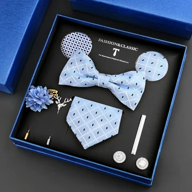 Classic Silk Neck Tie Set For Men Luruxy Brand Design Bowtie Hanky brooch Cufflinks Tie Clip Box Set Bussiness Wedding Suit Gift 5