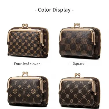 Women's Wallet Fashion Print Short Coin Purse Retro Multi-function Accordion Card Holder Money Clip with Wristband and Kiss Lock 6