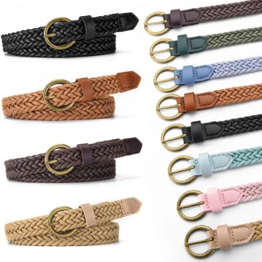 Wax rope woven thin belt women, non-perforated design belt, suit shirt accessories, dress fashion belt LR2133 1