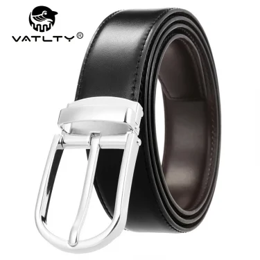 VATLTY New Men's Reversible Belt Natural Cowhide Hard Zinc Alloy Silver Buckle Brown Belt Genuine Leather Trousers Belt Male 1