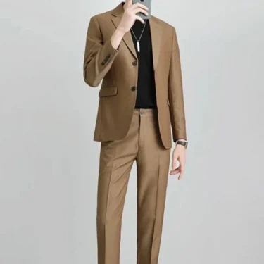 Double Breasted Blazer Fashion Full Suit for Men Casual Luxury Pants Elegant Clothing Spring Autumn Youth 2 Piece Outfit Set Man 1