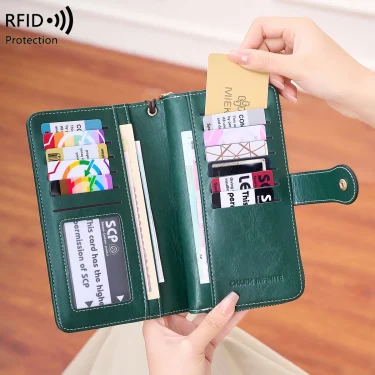 Vintage Large Capacity Women's Wallet RFID Anti-Theft Brushed Fabric Simple Fashion Multi-Card Long Handbag 3