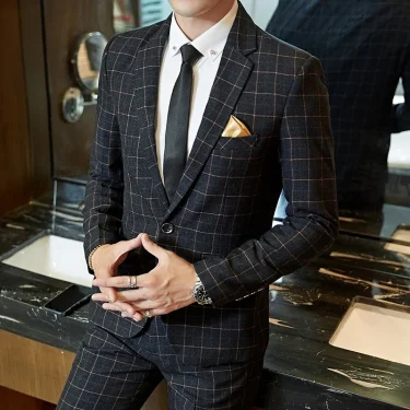 2025 Suit (Blazer+ Pants) Men's Boutique Fashion, Business Gentleman, Slim Fit, Outdoor Wedding, Plaid Trend, Banquet Suit 3