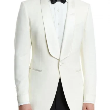 Slim Fit Casual Men's 2 Pieces Suit White One Button shawl Lapel Blazer Black Pants Business Suit Formal Groom Tuxedos 3