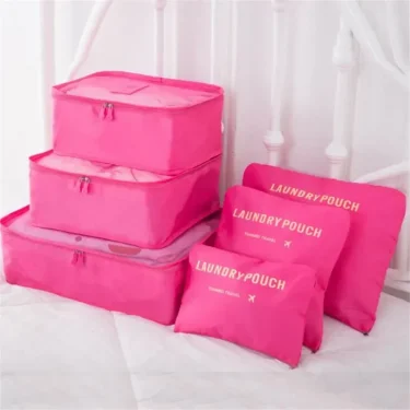 6Pcs Luggage Travel Bags Underwear Shoes Storage Bag Oxford Waterproof Cloth Suitcase Pouch Cube Red Organiser For Clothing 5