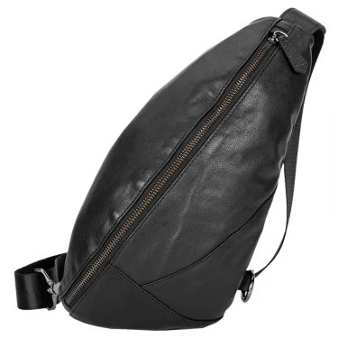 Fashion Genuine Leather Men's Chest Pack Shoulder Bag Messenger Sling Bag Small Leisure Bag Crossbody Black M129 3