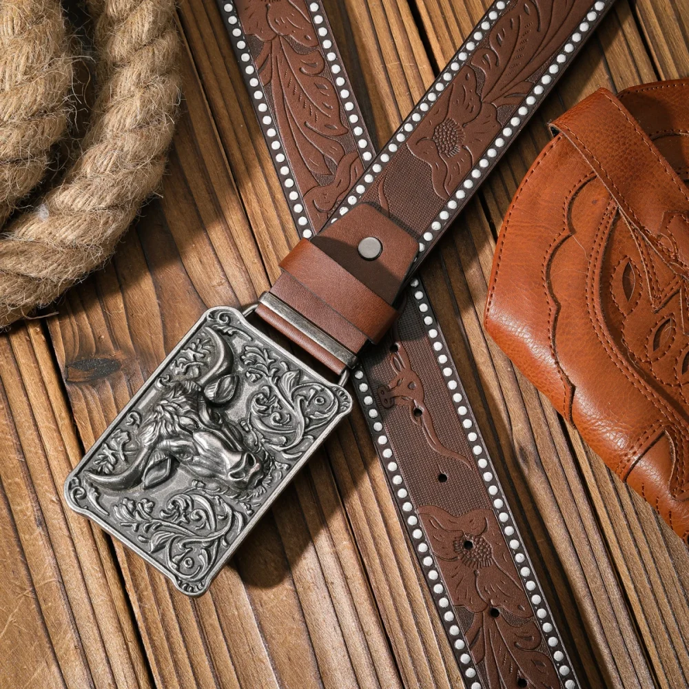 A casual and retro belt, a waist accessory for Western-style clothing, metal buckle, PU belt, suitable for both men and women 6