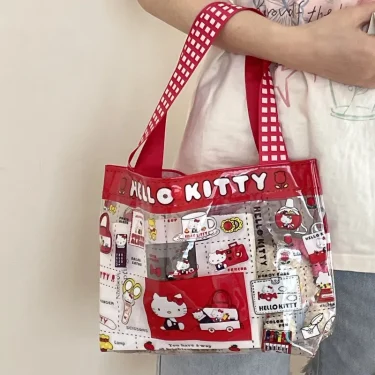 Girl Kitty Cat PVC Handbag Cute Transparent Waterproof Large Capacity Swimming Bag 1