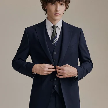 9% Wool Luxury Deep Blue Men Suit Set Four Season Formal Blazer Vest Pant Wedding Groom Wear Casual Businessman Daily Clothing 3