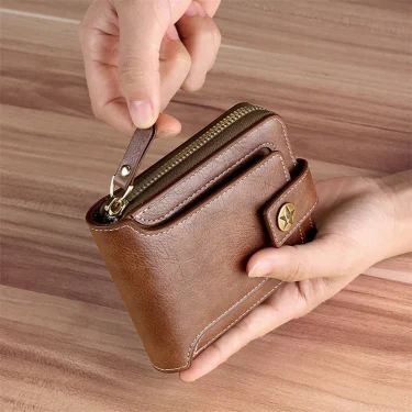 Vintage Men's Wallet PU Leather Short Purse Men Hasp Zipper Clutch Solid Color Wallets High Quality Durable Convenient Wallets 1