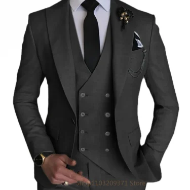 3 Pieces Light Gray Suits Men Suits Wedding Wear Business Male Groom Wedding Dress Jacket Vest Pants Set Blazers Coat 5