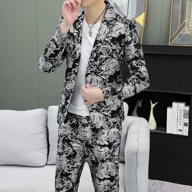 Traje De Hombre Elegante (Blazer+ Pants) Men's Fashion Business Professional Gentleman Print Wedding Casual Elegant Man Suit 3