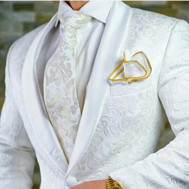 Luxury White Jacquard Men Suits One Button Slim Fit 2024 Wedding Groom Tuxedos Elegant 2 Piece Jacket Pants Costume Homme Blazer 3