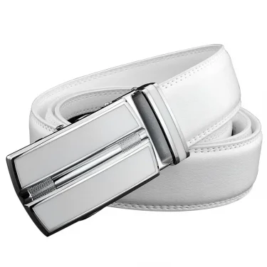 Elegant White Color Men Women Unisex Leather Belt Genuine Leather Automatic Buckle 3.5cm Width Men Waist Straps for Jeans 1