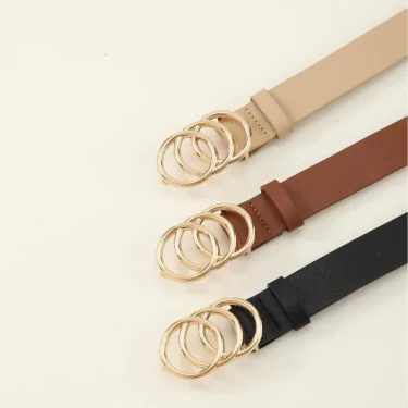 Fashionable three circle gold buckle versatile waist belt 4