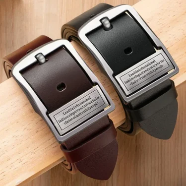 New Leather Cowhide Men's Belt Fashion Metal Alloy Pin Buckle Adult Luxury Brand Jeans Business Casual Waist Male Strap Brand 3