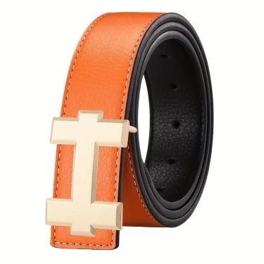 Fashion Unisex H Letter Smooth Buckle Belt Versatile Casual Jeans Decorative Leather Belt Suitable for Mid-Aged Youths 6
