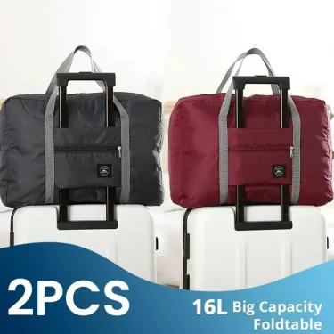 2 Pack Foldable Travel Duffel Bag for Airlines Carry on Bag Weekender Overnight Hospital Tote Bag Gym Duffel Bag Women Men 1
