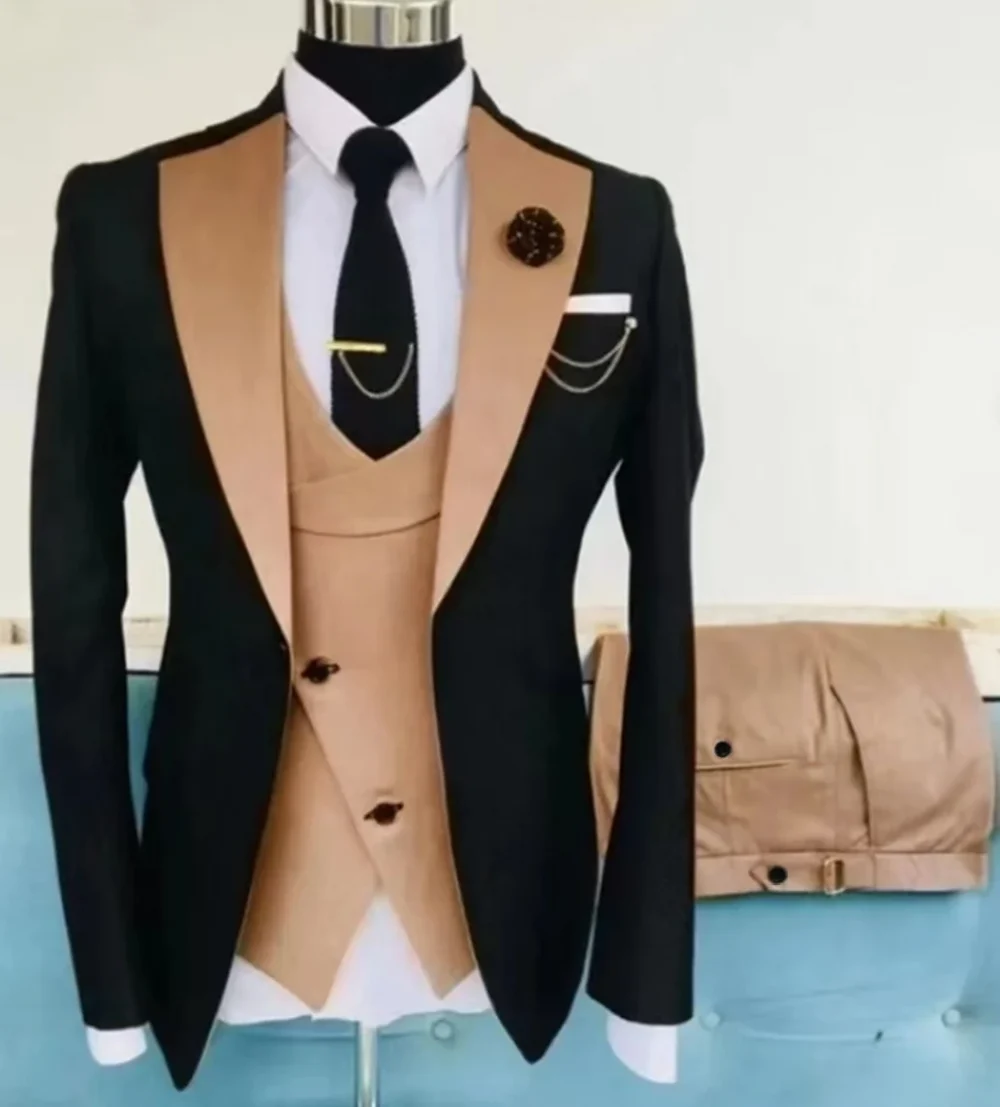Men's Suit for Wedding 3 Pieces Blazer Vest and Pants Set Fitted Tuxedo for Groomsmen Adult Costume Summer Beach Wedding Parties 4