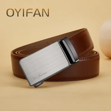 OYIFAN Genuine Leather Belt Genuine Leather Belt Brown Belt Automatic Buckle Trouser Belt Luxury Business Style Male Belt 2