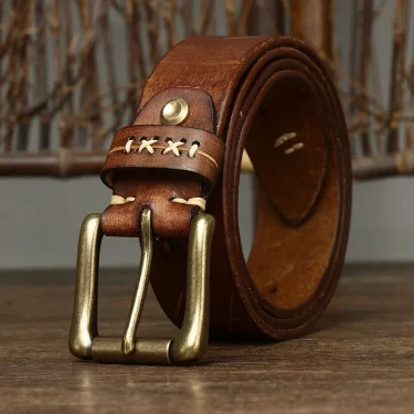 3.8CM Men High Quality Genuine Leather Belt Luxury Designer Brass Pin Buckle Belts Pure Cowskin Vintage Strap Male Jeans for Man 3