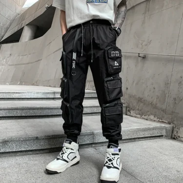 Techwear Style Multi Pockets Cargo Pants Man Vintage Punk Hip Hop Pants Ribbon Casual Joggers Streetwear 3