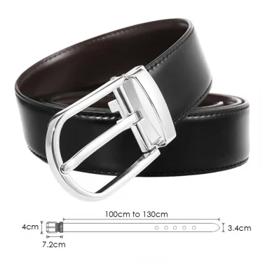 VATLTY New Men's Reversible Belt Natural Cowhide Hard Zinc Alloy Silver Buckle Brown Belt Genuine Leather Trousers Belt Male 3