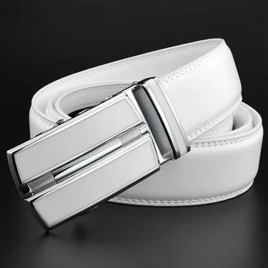 Elegant White Color Men Women Unisex Leather Belt Genuine Leather Automatic Buckle 3.5cm Width Men Waist Straps for Jeans 6