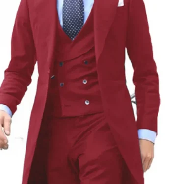 3 Pieces New Arrivel Long Coat Designs Chinese Red Men Suit Gentle Tuxedo Prom Blazer Custom (Jacket+Vest+Pants) 4
