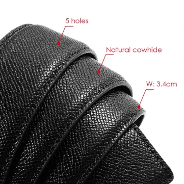 VATLTY 3.4cm Trouser Belt for Men Natural Cowhide 130cm Black Casual Belt Solid Metal Pin Buckle Leather Girdles Male Gifts 4