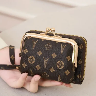 Women's Wallet Fashion Print Short Coin Purse Retro Multi-function Accordion Card Holder Money Clip with Wristband and Kiss Lock 3