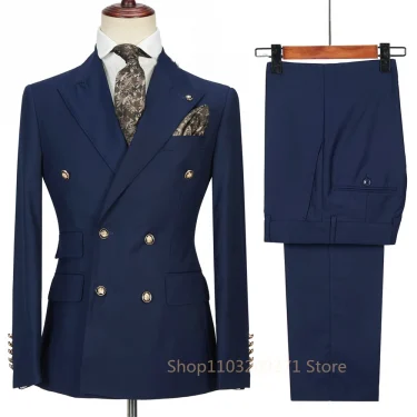 Formal Suit Set Fashion Buttons Pockets Blazer Men Business Suit Set Formal Turndown Collar Suit for Dating Groom Formal Tuxedos 3