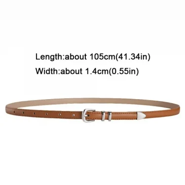 1PC Simple PU Leather Belt Versatile Silver Pin Buckle Women's Belt Luxury Decoration Student Jeans Thin Belt 4