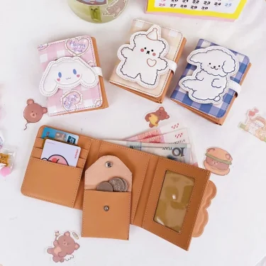 Cartoon Pu Purse Wallet Lovely Little Bear Coin Wallet Simple And Portable Three Fold Student Mini Card Bag Birthday Gift 1