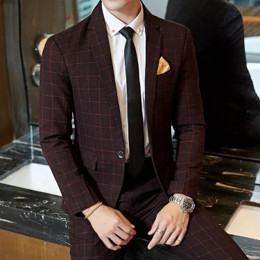 2025 Suit (Blazer+ Pants) Men's Boutique Fashion, Business Gentleman, Slim Fit, Outdoor Wedding, Plaid Trend, Banquet Suit 4