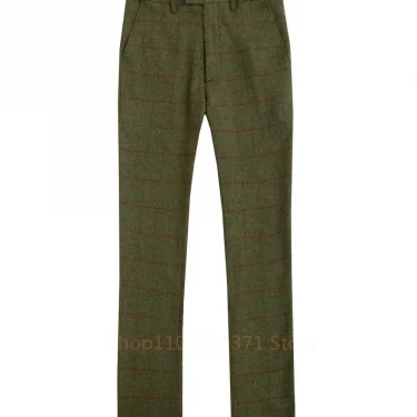 Green Men Suits Plaid Tweed Suits for Man Three Pieces Vintage Lapel Tuxedos Groomsmen Winter Wedding Suit(Blazer+Vest+Pants) 3