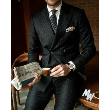 2 Piece Luxury Black Men Suits Regular Length Double Breasted Peak Lapel Flat Front Jacket Pants Elegant Male Clothing Terno 1