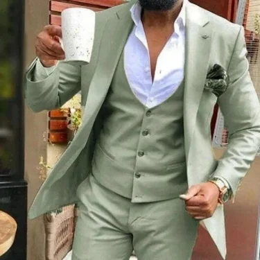 Green Men Suit Slim Fit Formal Business Office Casual Suits For Male Wedding Groom Tuxedo Party 3 Pieces (Jacket+Pants+Vest ) 3