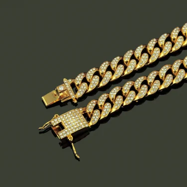 HNSP Luxury All Rhinestone 13MM Cuban Chain For Men Necklace Hip Hop Neck Male Jewelry Accessories 2