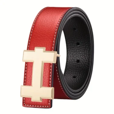 Fashion Unisex H Letter Smooth Buckle Belt Versatile Casual Jeans Decorative Leather Belt Suitable for Mid-Aged Youths 5