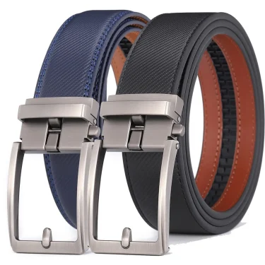 Unisex Click Belts for Men Luxury Brand Designer Fashion Automatic Buckle Genuine Leather Men's Belt Male Jeans Waist Strap Blue 1
