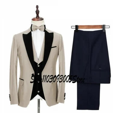 Beige Formal Wedding Elegant Men Suits Groom Tuxedos Prom Slim Fit Blazers Hombre High Quality Custom 3 Piece Set Costume Homme 1