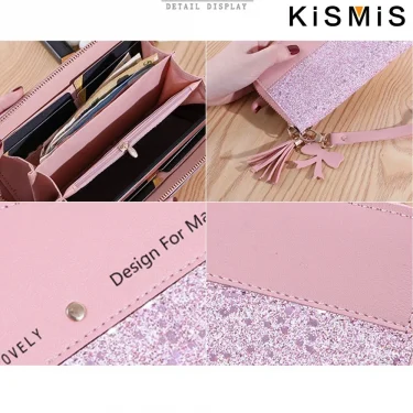 KISMIS Women's Wallets Fashion Long Leather Wallets Large Capacity Buckle Zipper Clutches Fashion Multi-Card Wallets Zipper 3