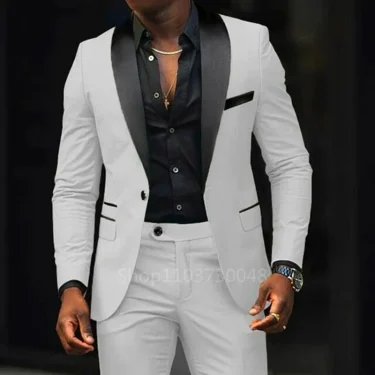 2 Piece Solid Casual Men Wedding Suits Slim Fit Shawl Lapel Blazer Pant Designs Party Prom Suits Best Man Business Wear Suit 4