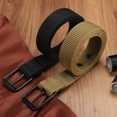 Men's Belt Porous Canvas Pin Buckle Leather Belt Outdoor Sports Belt Women's Trendy Eyelet Belt with Jeans Belt for Men Women 6