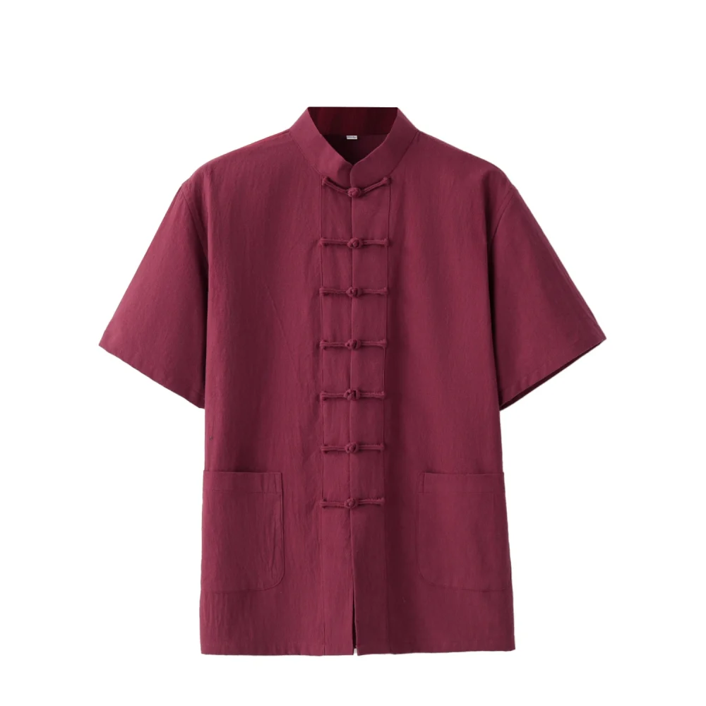 Chinese traditional clothes Style Short Sleeve Tai Chi Pure cotton shirt Tang Suit Uniform for Men kung fu tang zhuang male top 3