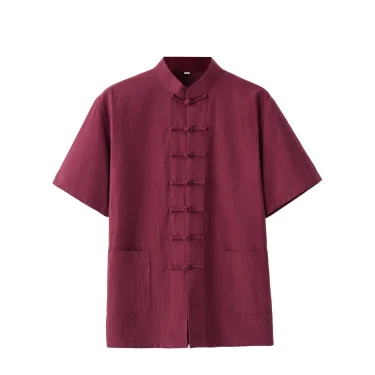 Chinese traditional clothes Style Short Sleeve Tai Chi Pure cotton shirt Tang Suit Uniform for Men kung fu tang zhuang male top 3