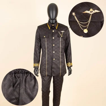 African Men Suit for Traditional Wedding Custom Business Attire Gold Embroidery Coat Pants Set Party Bazin Riche Attire 2416079 3