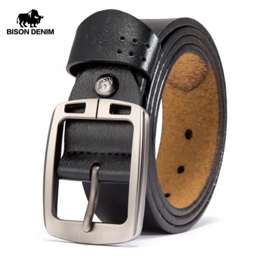 BISON DENIM Men's Belts Cowhide Genuine Leather Pin Buckle Belts Jeans Male Vintage Waistband Strap Leather Belt For Men N70781 1