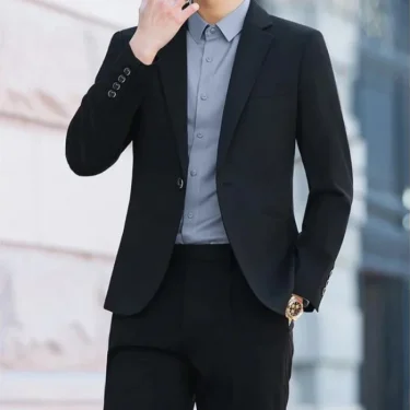 Slim Fit Solid Color 2 Piece Outfit Set Man High Quality 2024 Full Suit for Men Fashion Casual Pants Ceremony Clothes Blazer 4